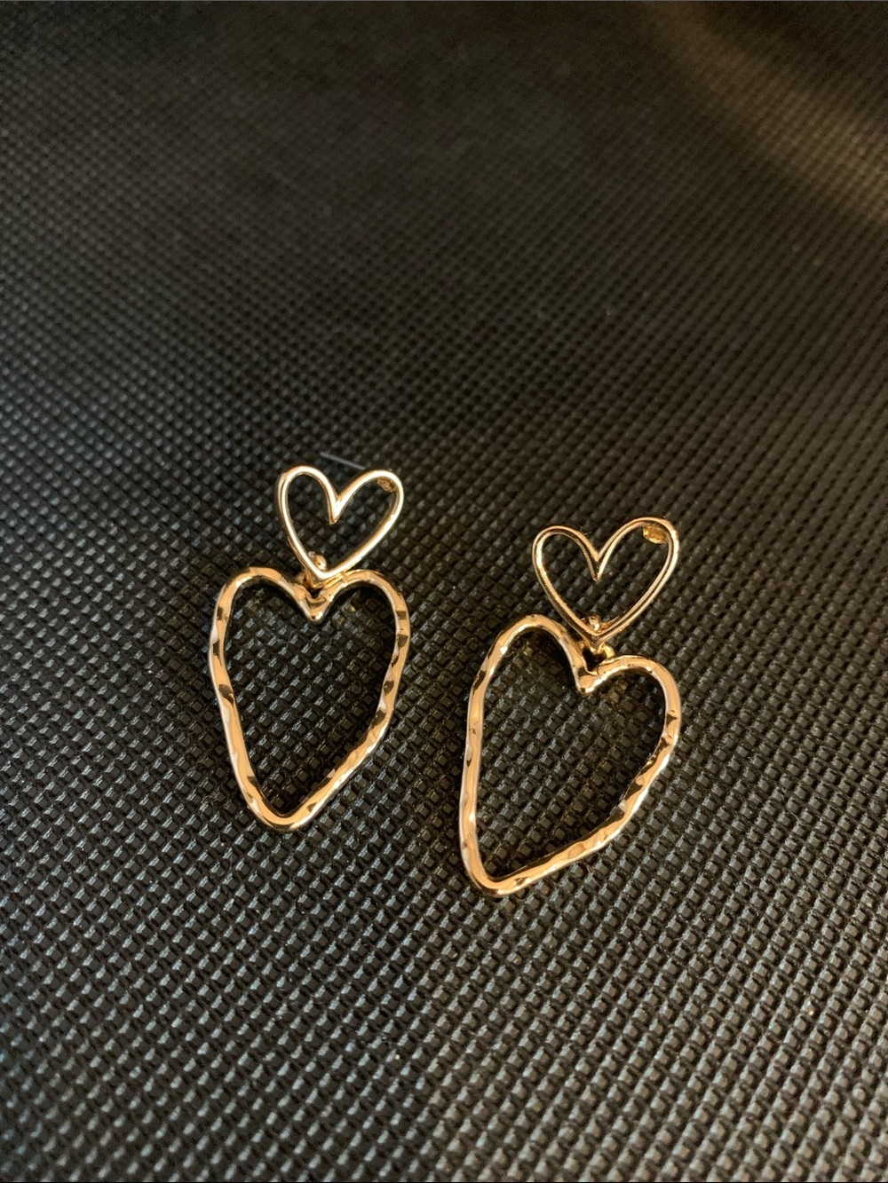 Natural Life Gold Double Heart Drop Earrings for pierced ears